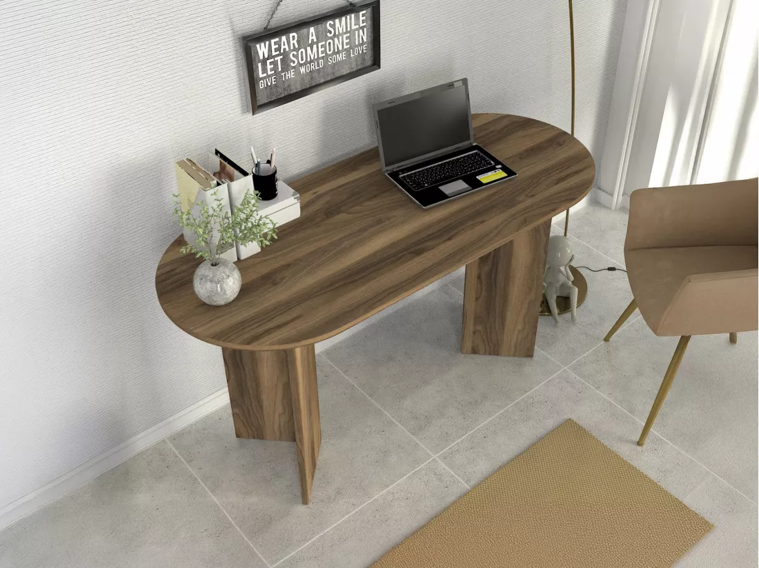 Bureau console - Coloris : Naturel foncé - TOPANIA