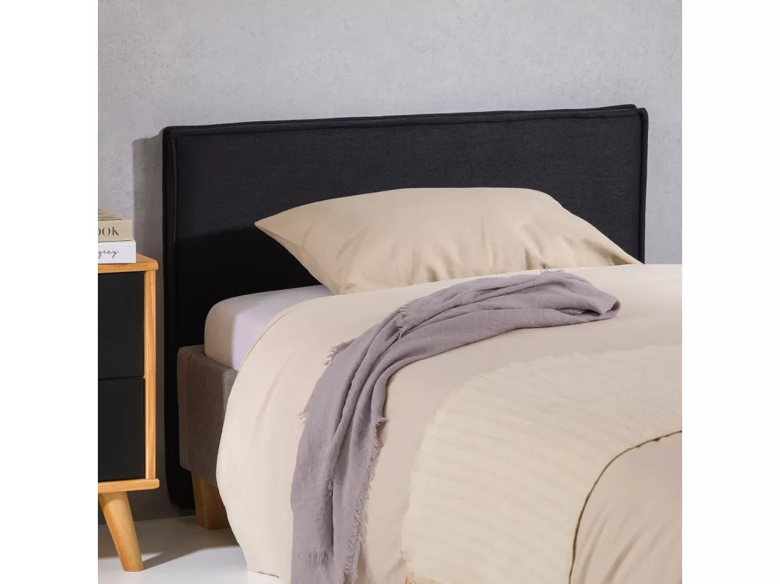 Tête de lit ANISA 90 rembourrée, En tissu polyester pour lit 90 cm, Sur pieds en plastique, Noir