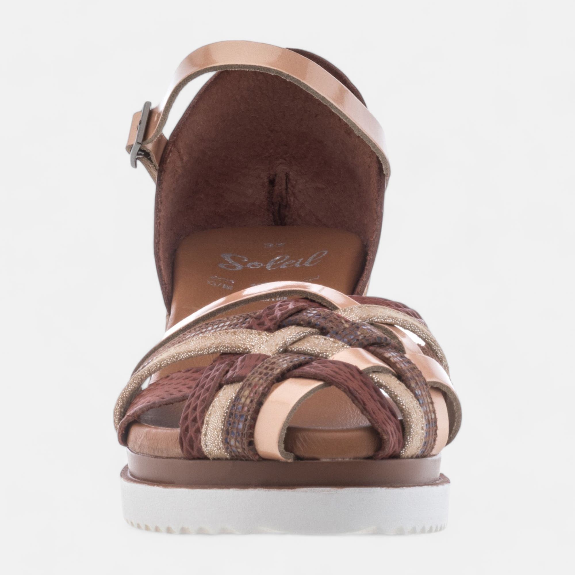 Sandales à talon compensé Femme en cuir cognac