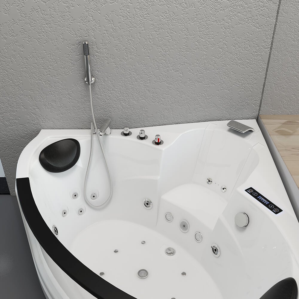 Home Deluxe - Whirlpool - Laguna L Mini - Wit, Afmetingen: 135x135x65cm, incl. radio, verwarming en lichttherapie | Hoekbad voor 2 personen, binnenbad