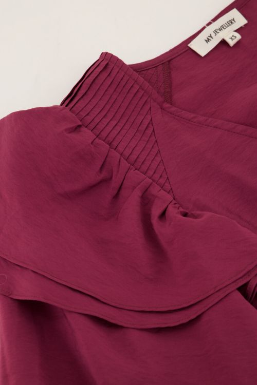 Paarse jurk met ruffles & wijde mouwen