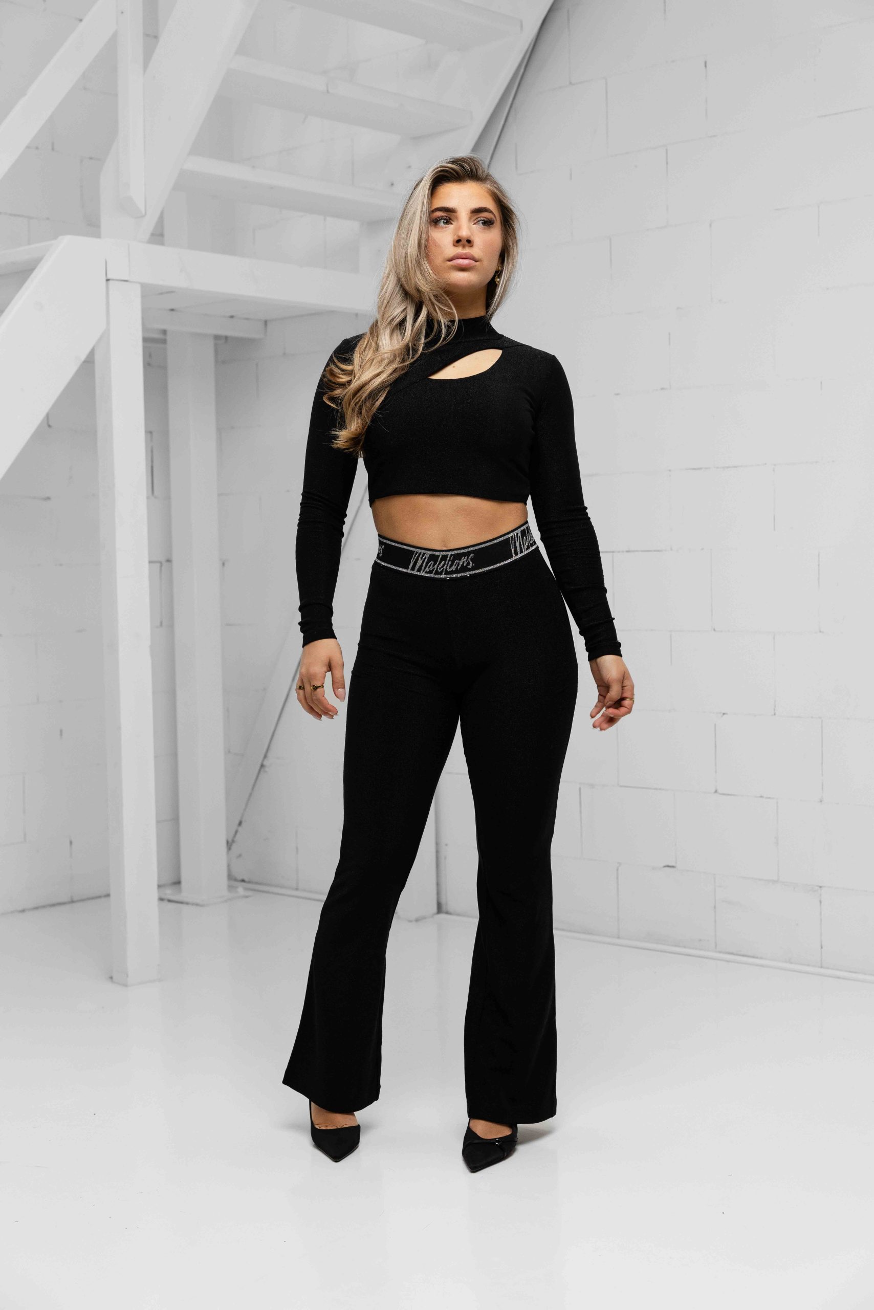 Malelions Sparkling Cut-Out Crop Top Dames Zwart