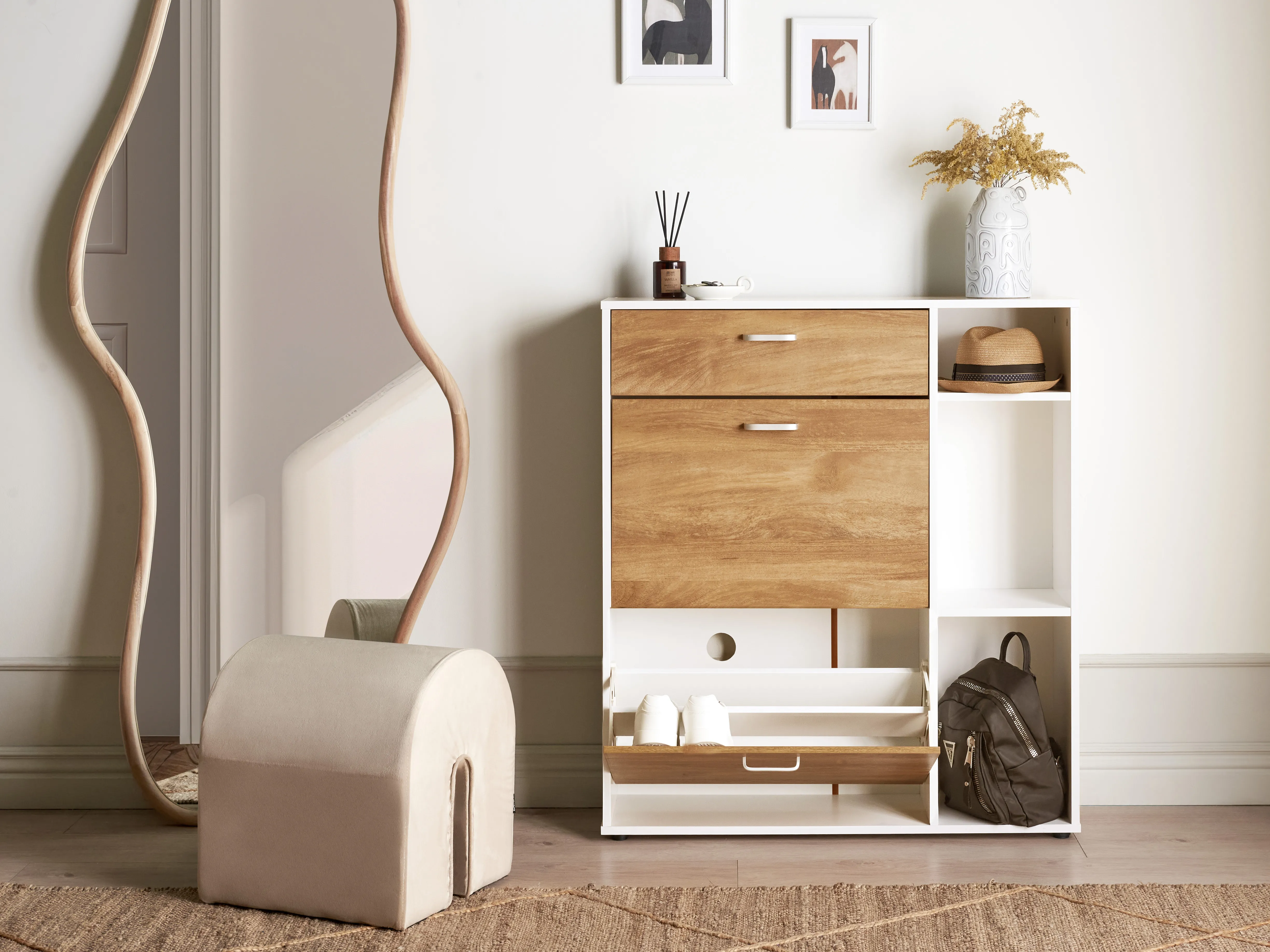 Schoenenkast MACKAY Lichtbruin/wit