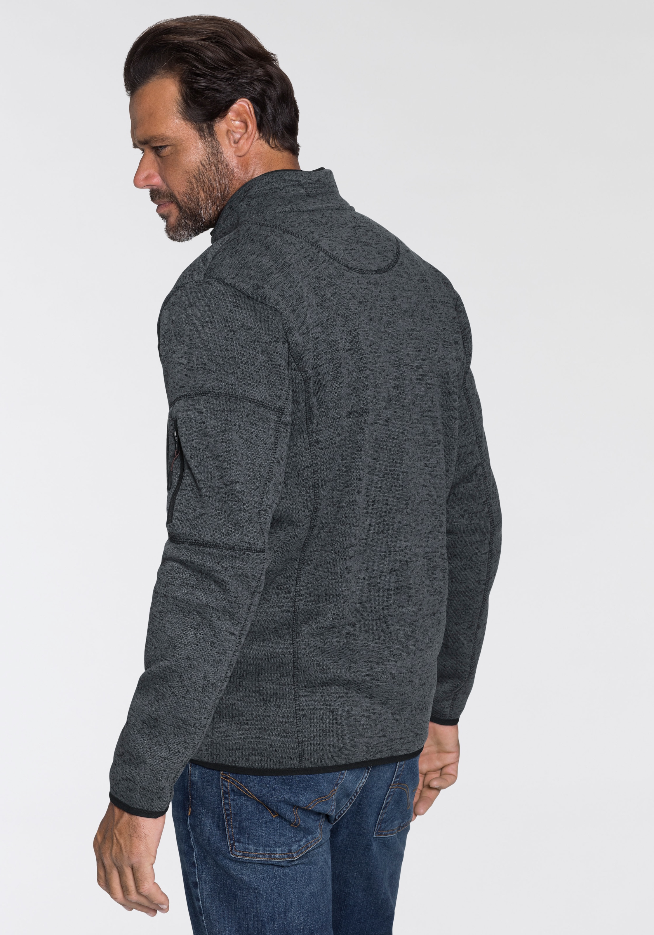 Man's World Strickfleecejacke für die Übergangszeit, mit Reissverschlusstaschen, mit Stehkragen