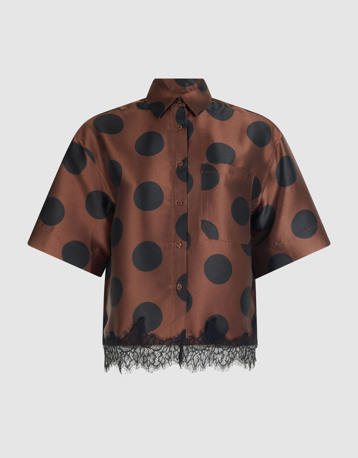 Oversized Kanten Polkadot Blouse Bruin