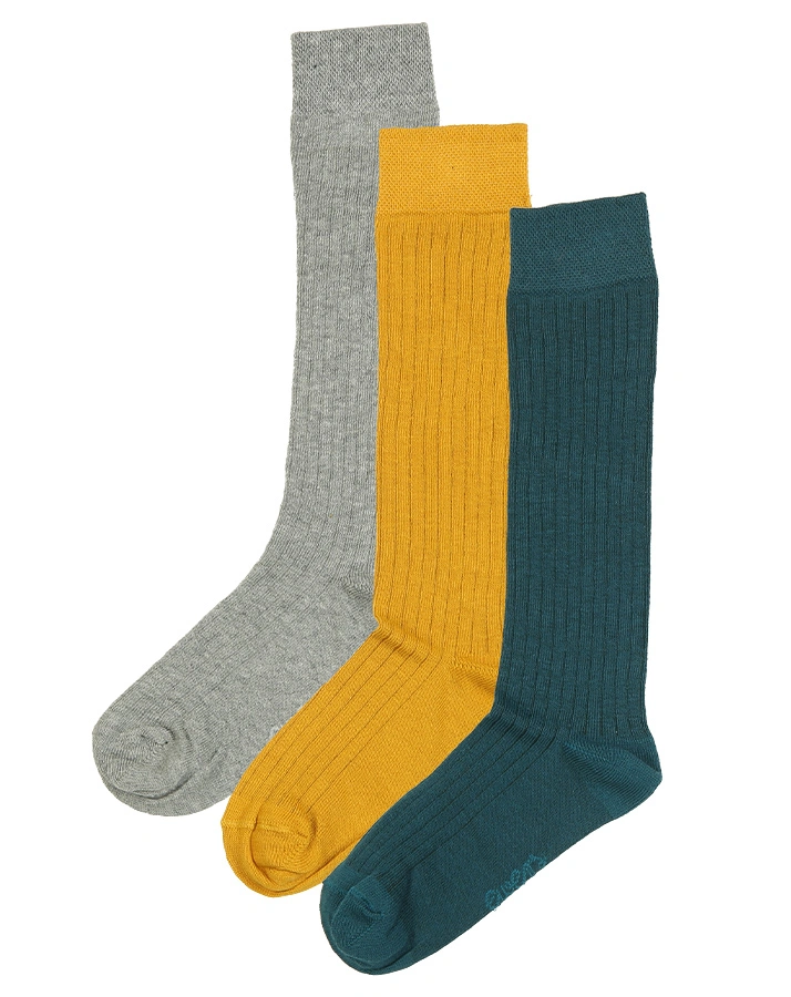 Kniestrümpfe RIPPE 3er-Pack in grau/honig/jade