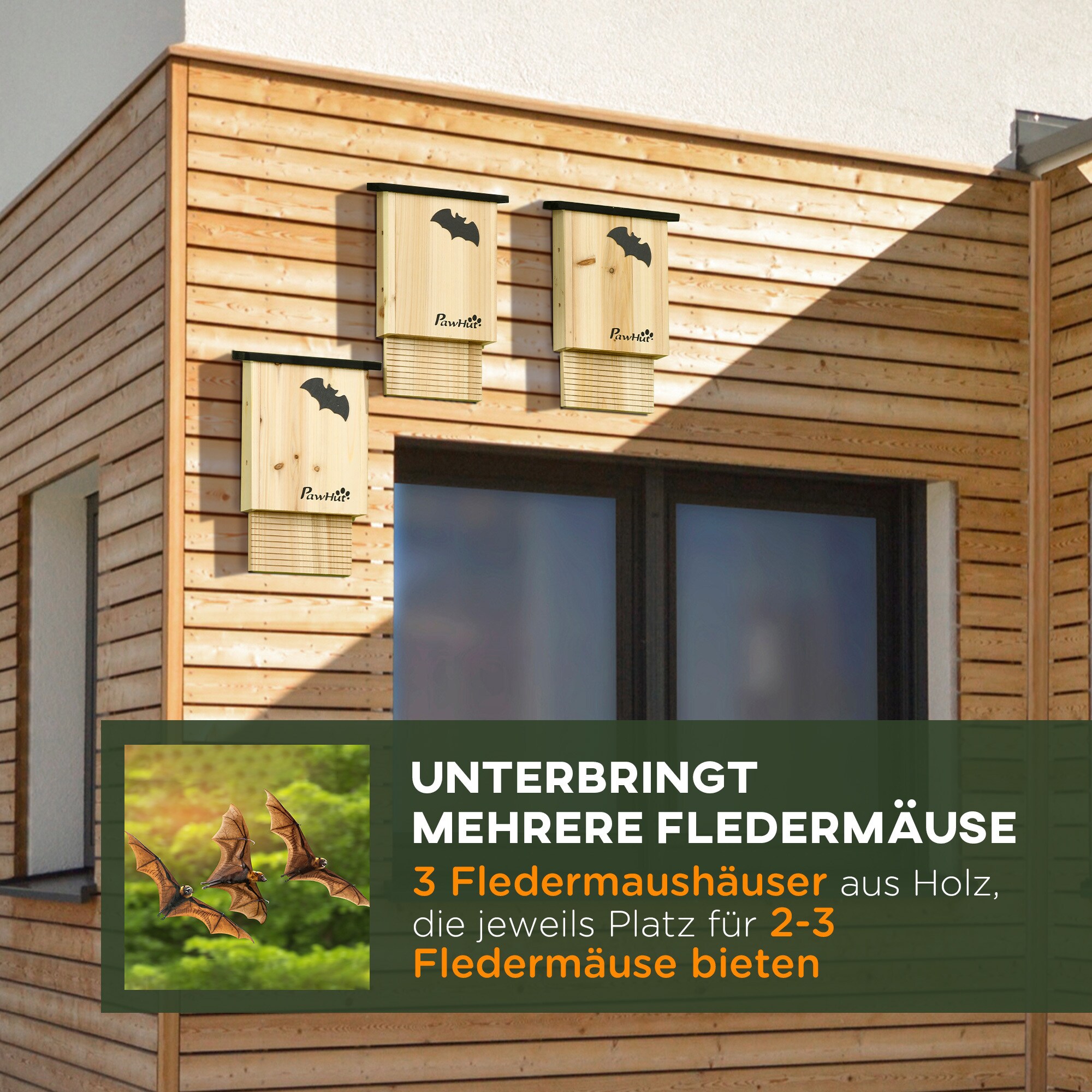 PawHut Fledermaushaus-Set für 2-3 Fledermäuse natur 25L x 6B x 37,5H cm