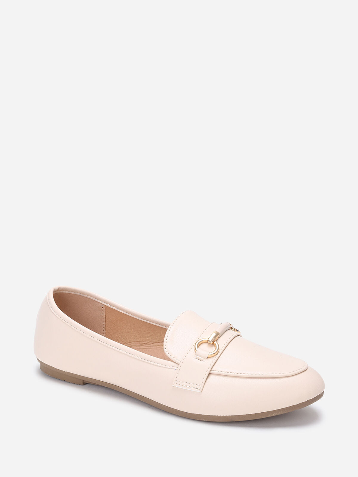 Mocassins arrondis à bride- Beige