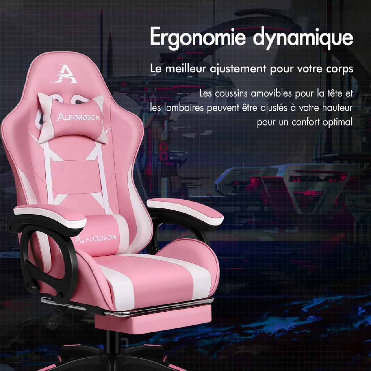 ALFORDSON Gaming Rose et Blanc