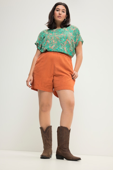 Leinenmix-Shorts, Wide Legs, HighWaist, Elastikbund