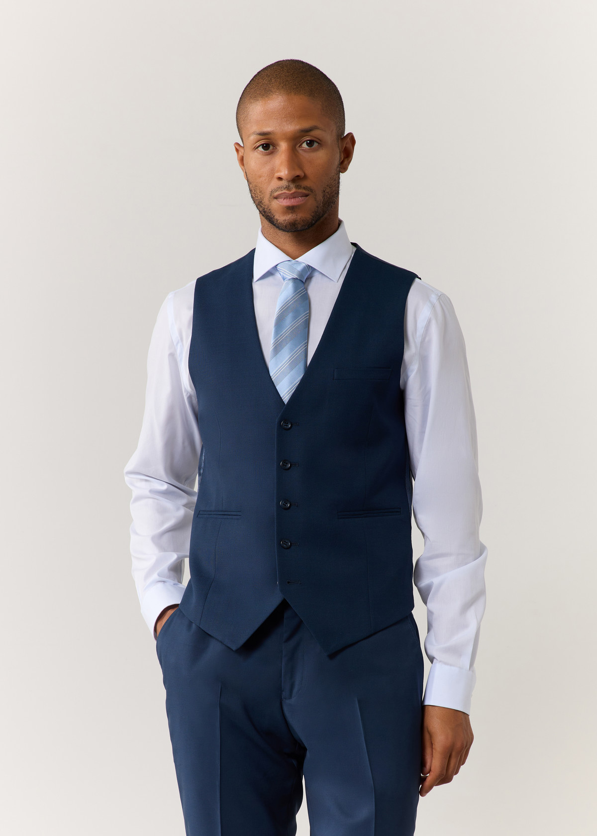 Gilet de costume en laine stretch unie bleu prusse