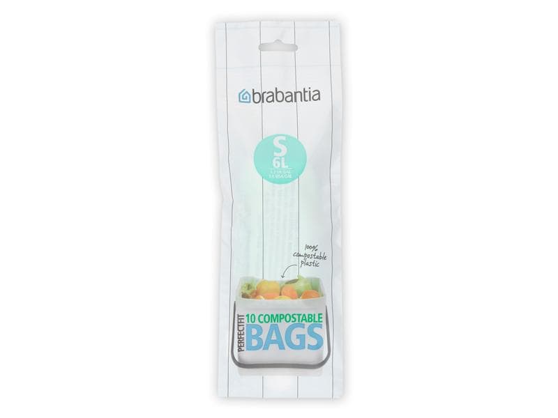 Brabantia Grüngut-Müllbeutel PerfectFit 6 l, 10 Stück Kompostierbarer Kehrichtsack