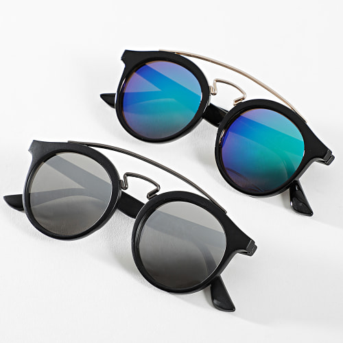 Lot De 2 Lunettes De Soleil Noir Miroir Bleu Clair