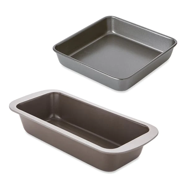 Lot moule à manqué carré 23 cm et moule à cake 25 cm acier revêtement