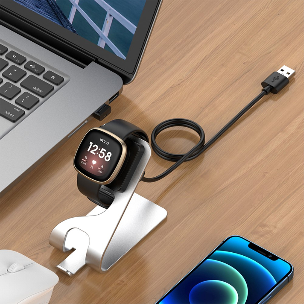 2in1 Fitbit Versa 3 / Fitbit Sense Dockingstation Halterung mit USB Ladegerät - Silber