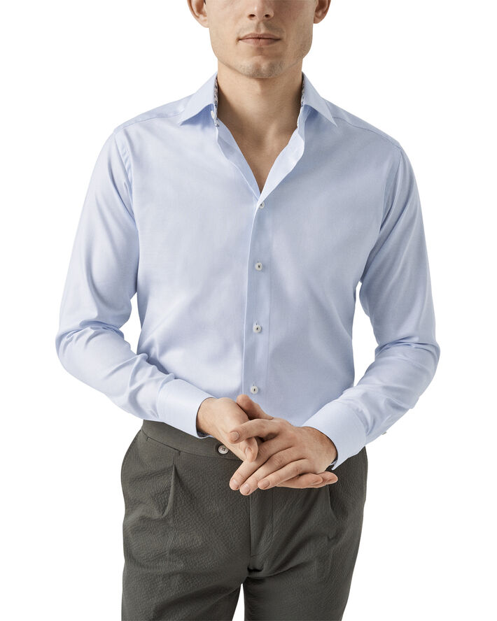 ETON Cont. Fit Light Blue Cotton & Tencell Lyocell Shirt Lyseblå