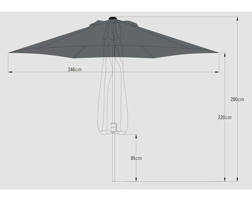 Soluna zweefparasol, Ø 350 cm, polyester (PES), donkergrijs