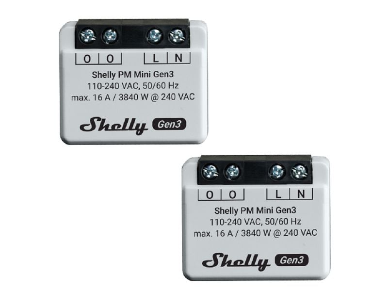 Shelly WLAN-Leistungsmesser PM Gen3, 2 Stück WLAN-gesteuertes, intelligentes Energiemessgerät, 1 Kanal, 16 A