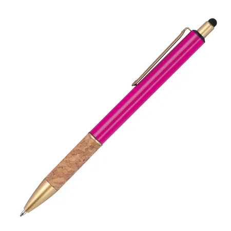 Macma Touchpen Metall-Kugelschreiber mit Korkgriffzone / Farbe: pink