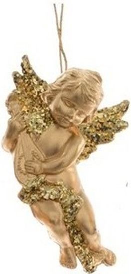 Decoris - Engelen met Muziekinstrumenten - Kerstversiering - Goud - 10 cm - 4 Stuks