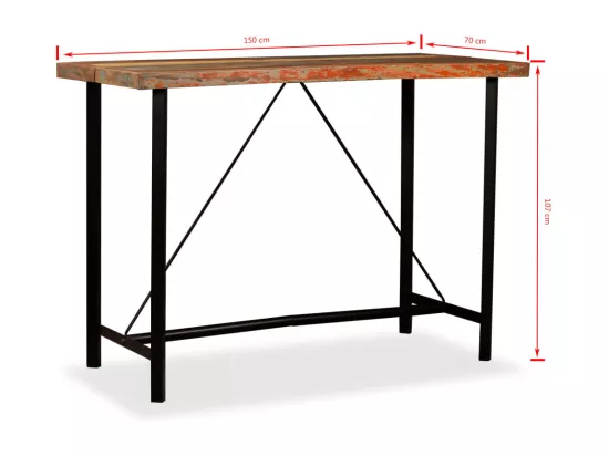 Ensemble de bar 7 pcs Bois massif recyclé
