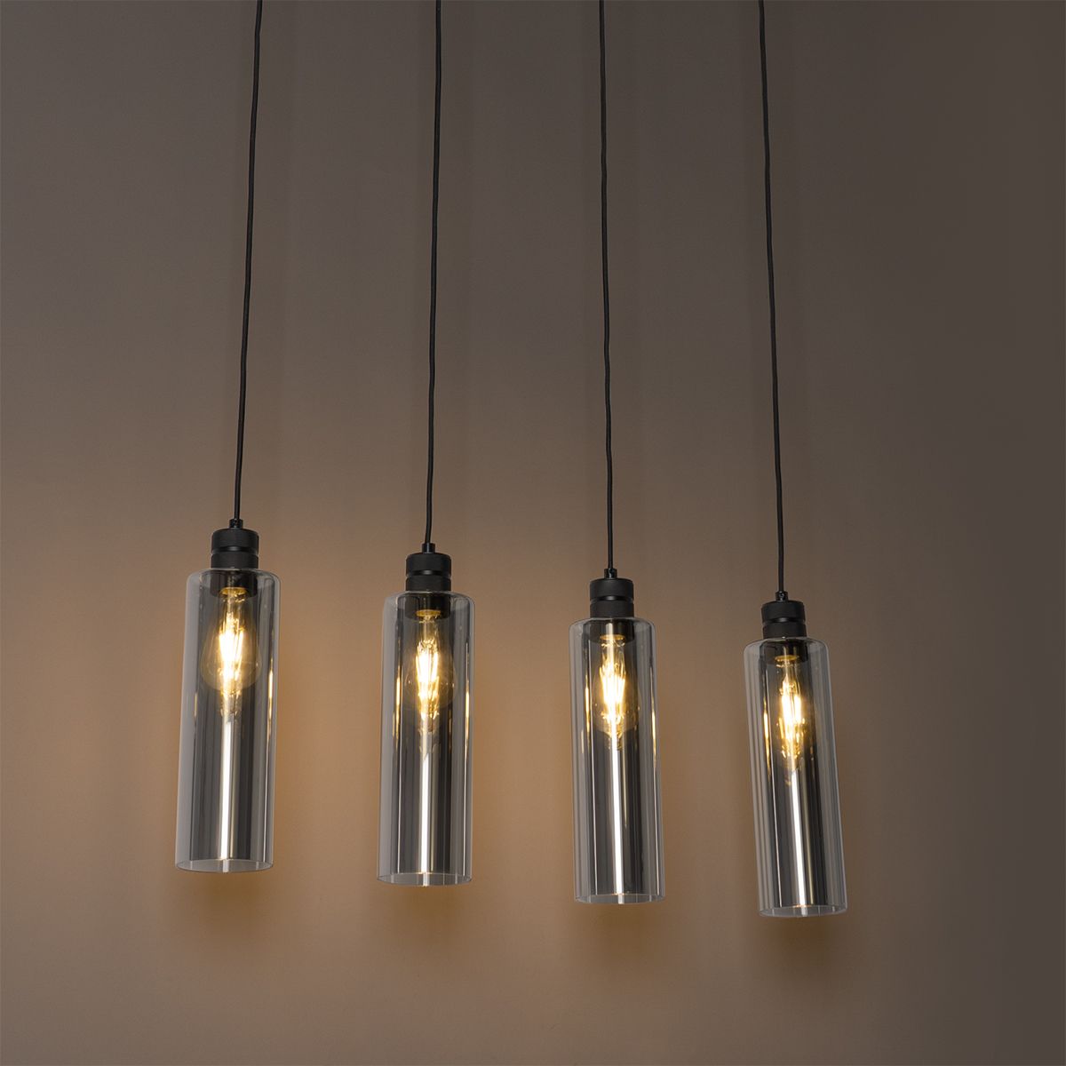 Moderne hanglamp zwart met smoke glas 4-lichts - Stavelot