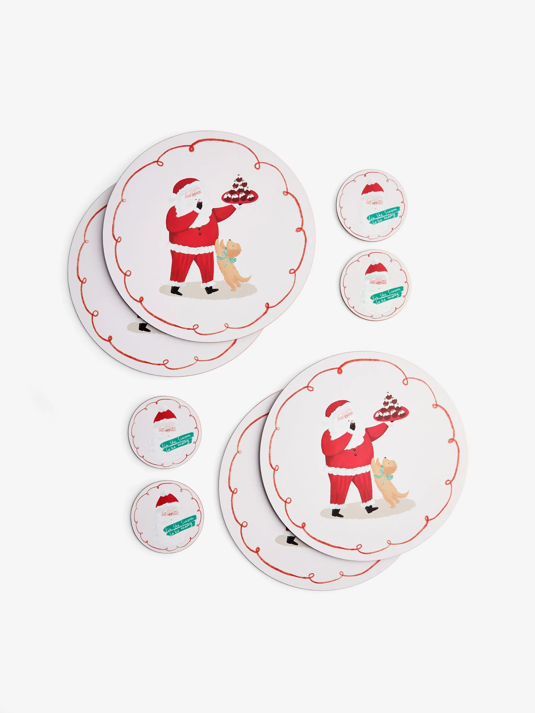 Set van 4 kerstplacemats en -onderzetters met kurken achterkant met kerstman