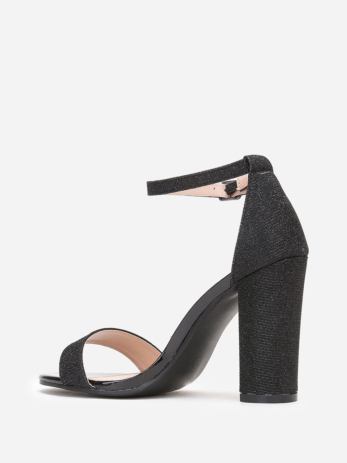 Sandales vernies en tissu pailleté- Noir