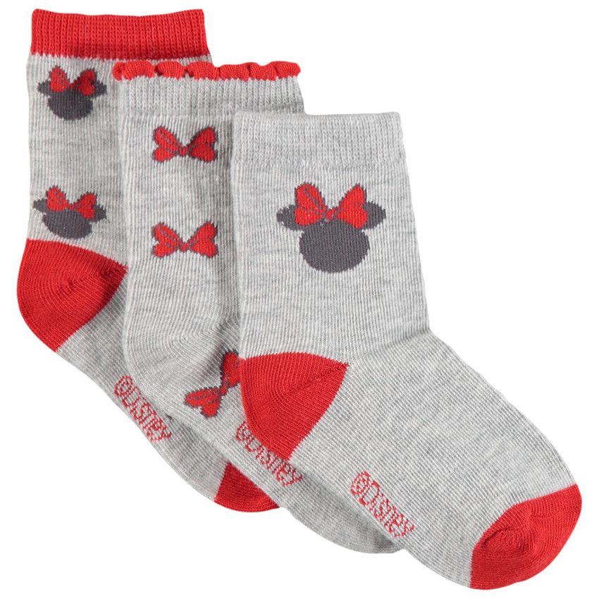 Lot de 3 paires de chaussettes assorties Minnie Disney en jacquard - Gris clair