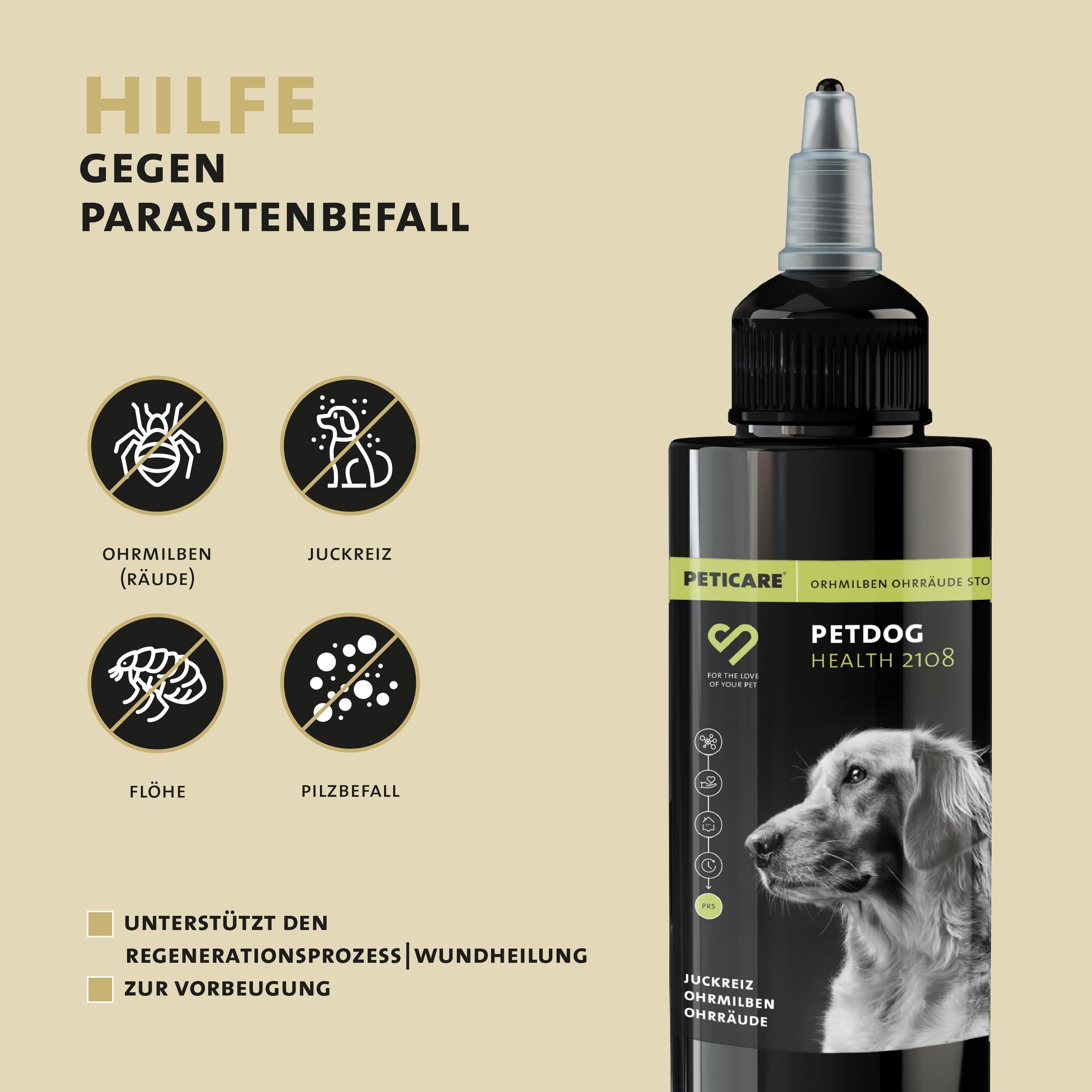 Peticare Anti-Parasiten Mittel für Hunde-Ohren, gegen Ohrmilben Pilze