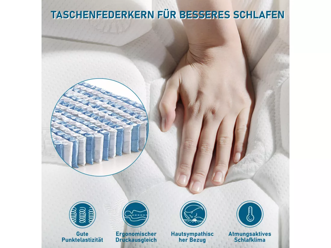 Matelas 140 x 200 cm ressorts ensachés 7 zones et mousse haute résilience ép.25cm - Merax