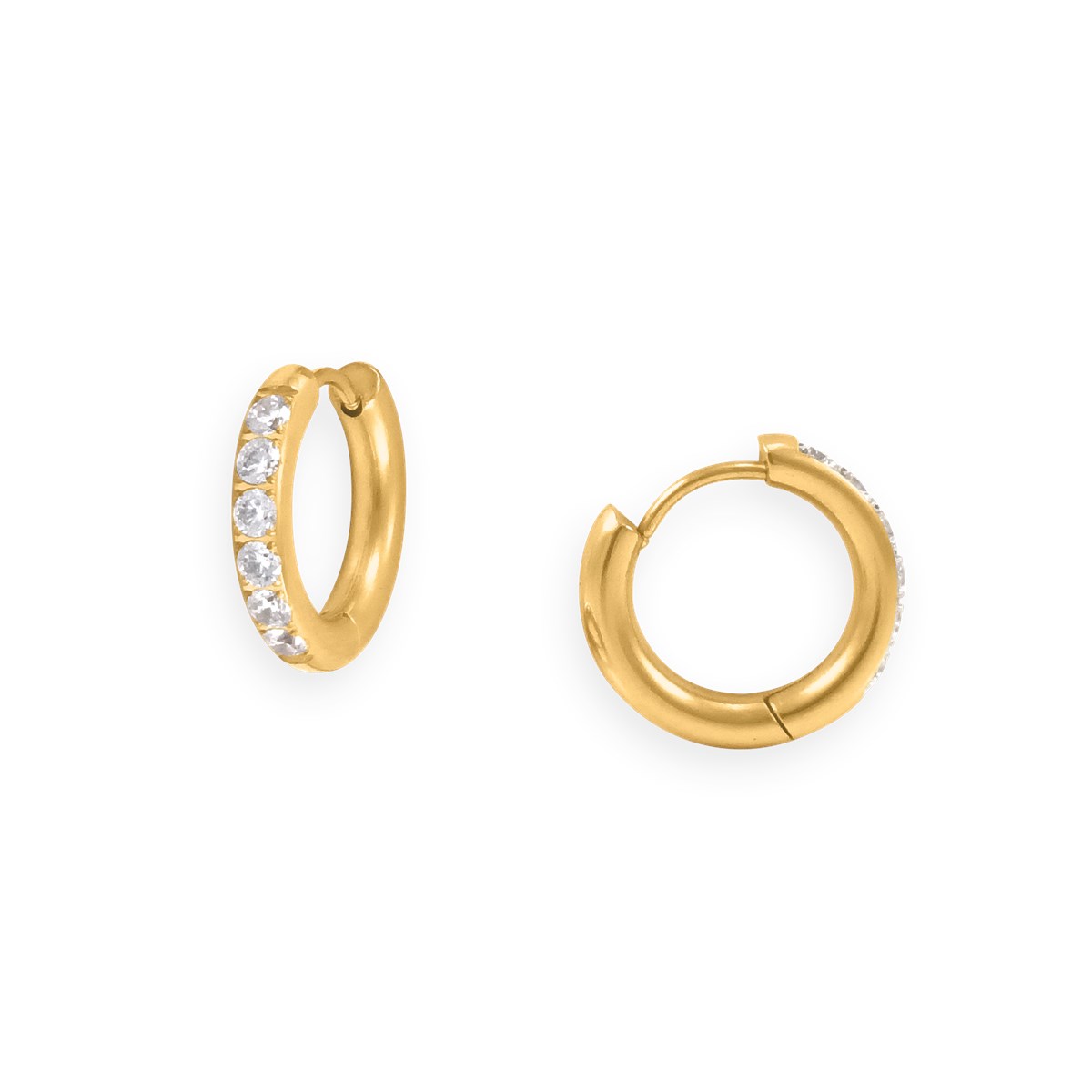 Boucles d'oreilles créoles acier plaqué jaune 1,7 cm avec oxydes de zirconium
