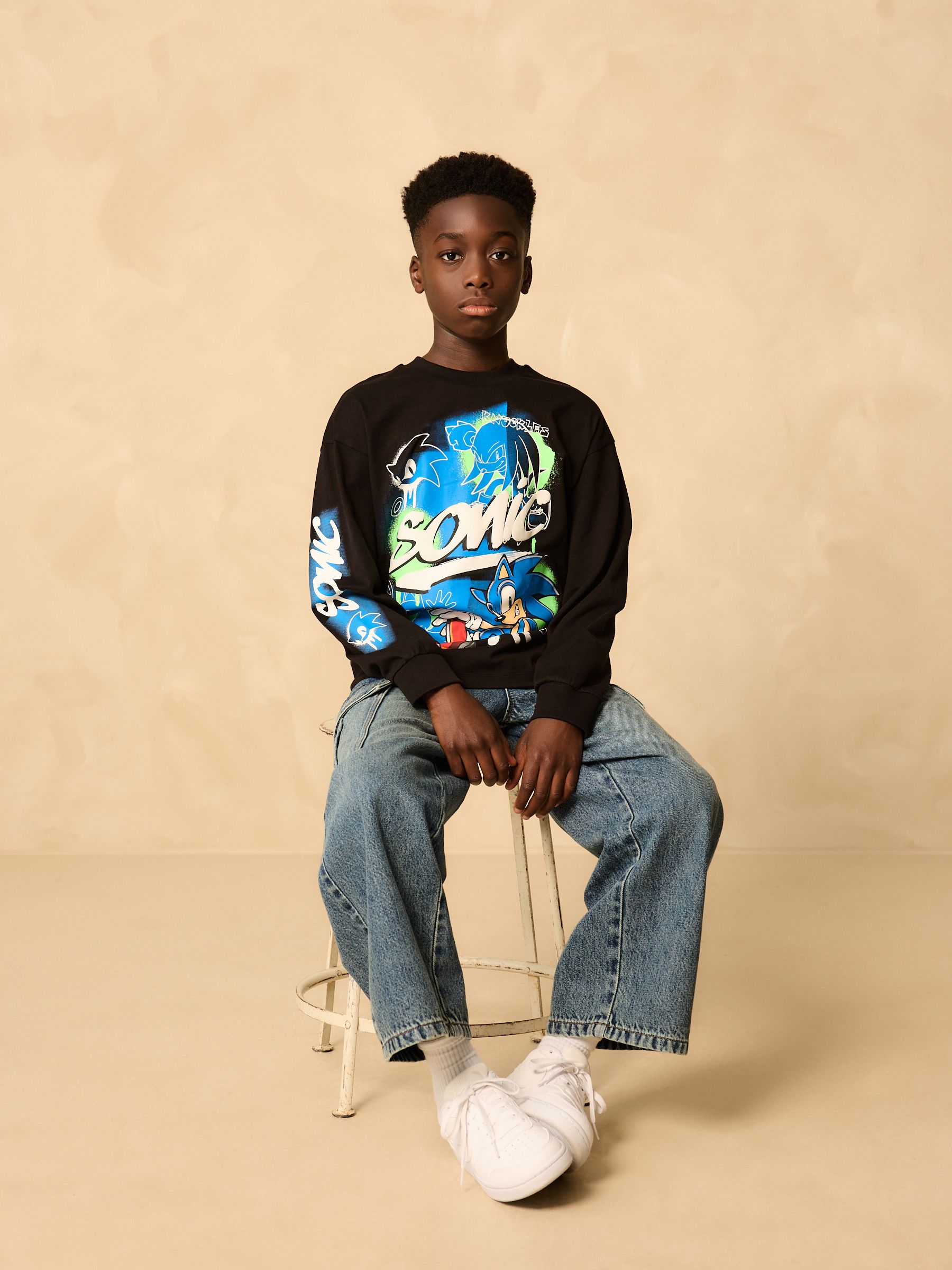 Zwart - Sonic T-shirt met lange mouwen (3-16jr)