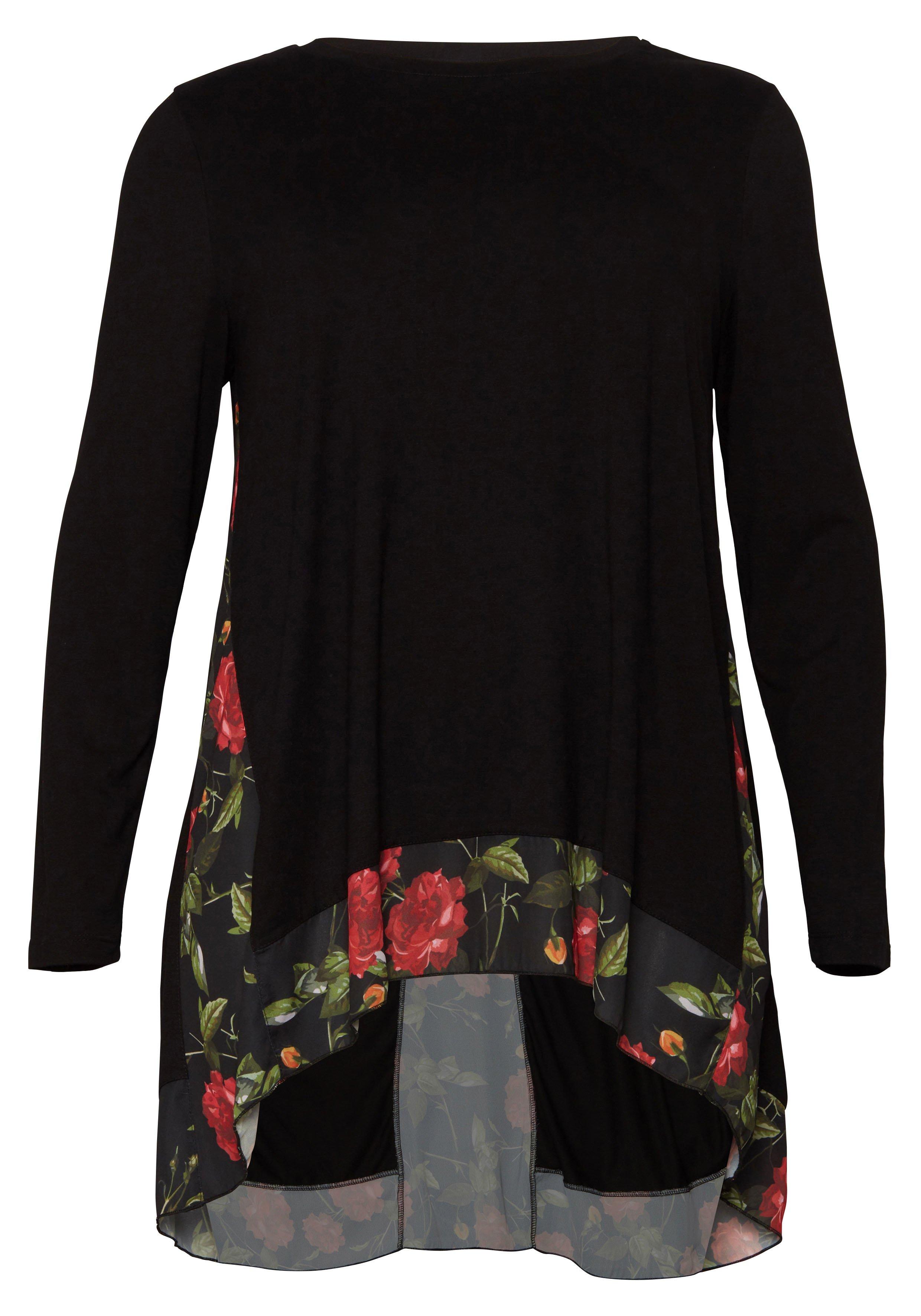 Longshirt mit floral bedruckten Einsätzen