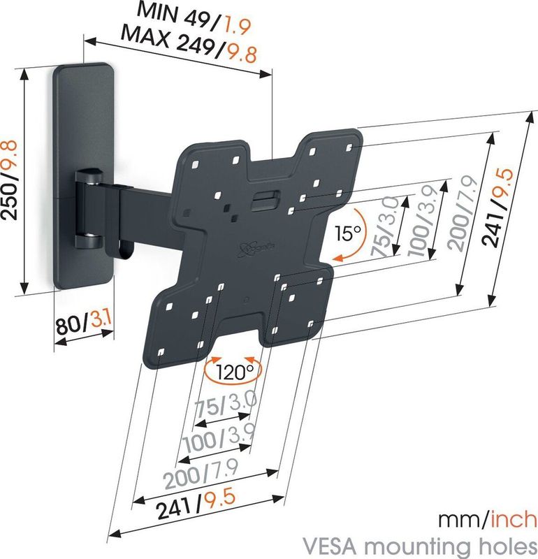 Vogel's - TVM 1225 - TV-Wandbeugel - Zwart - Metaal - VESA 200x200 mm