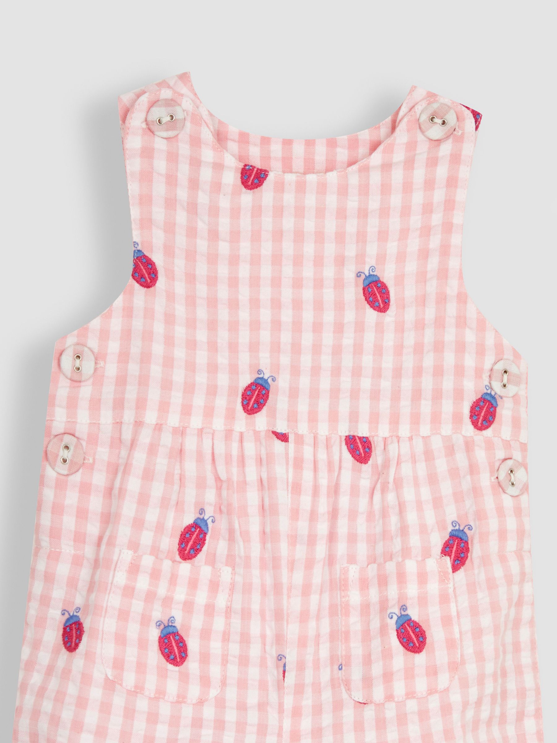 JoJo Maman Bébé - Gingham tuinbroek met borduursel