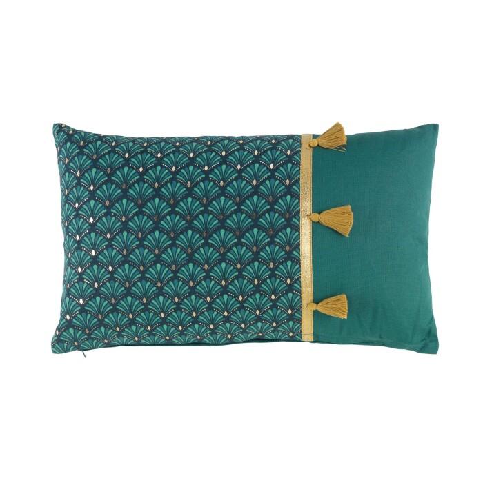 COUSSIN DEHOUSSABLE POMPONS 30X50CM METALLISE ARTCHIC BLEU