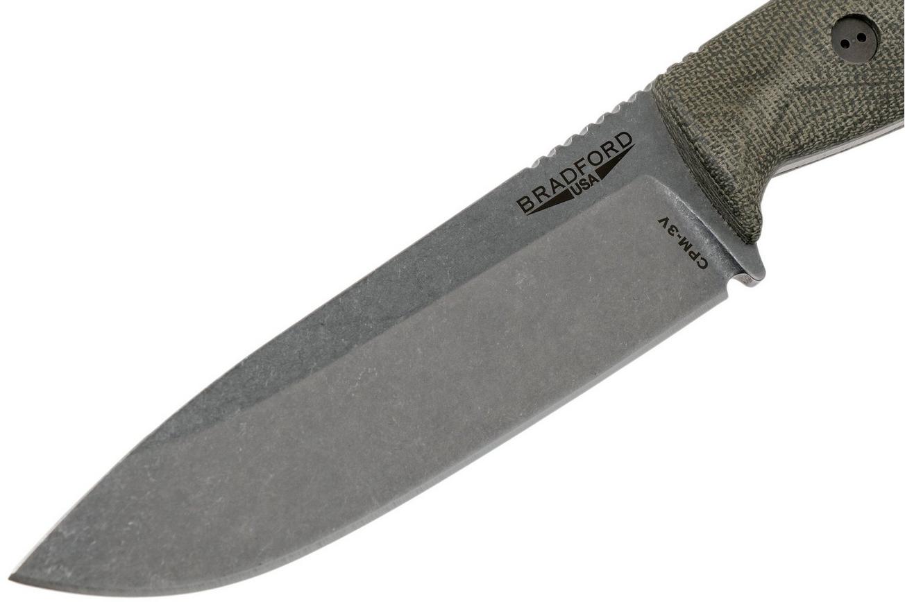 Bradford Guardian 5.5S, 3D OD Green Micarta Guardian 5.5 CPM 3V, Sabre Stonewashed 5.5S-102