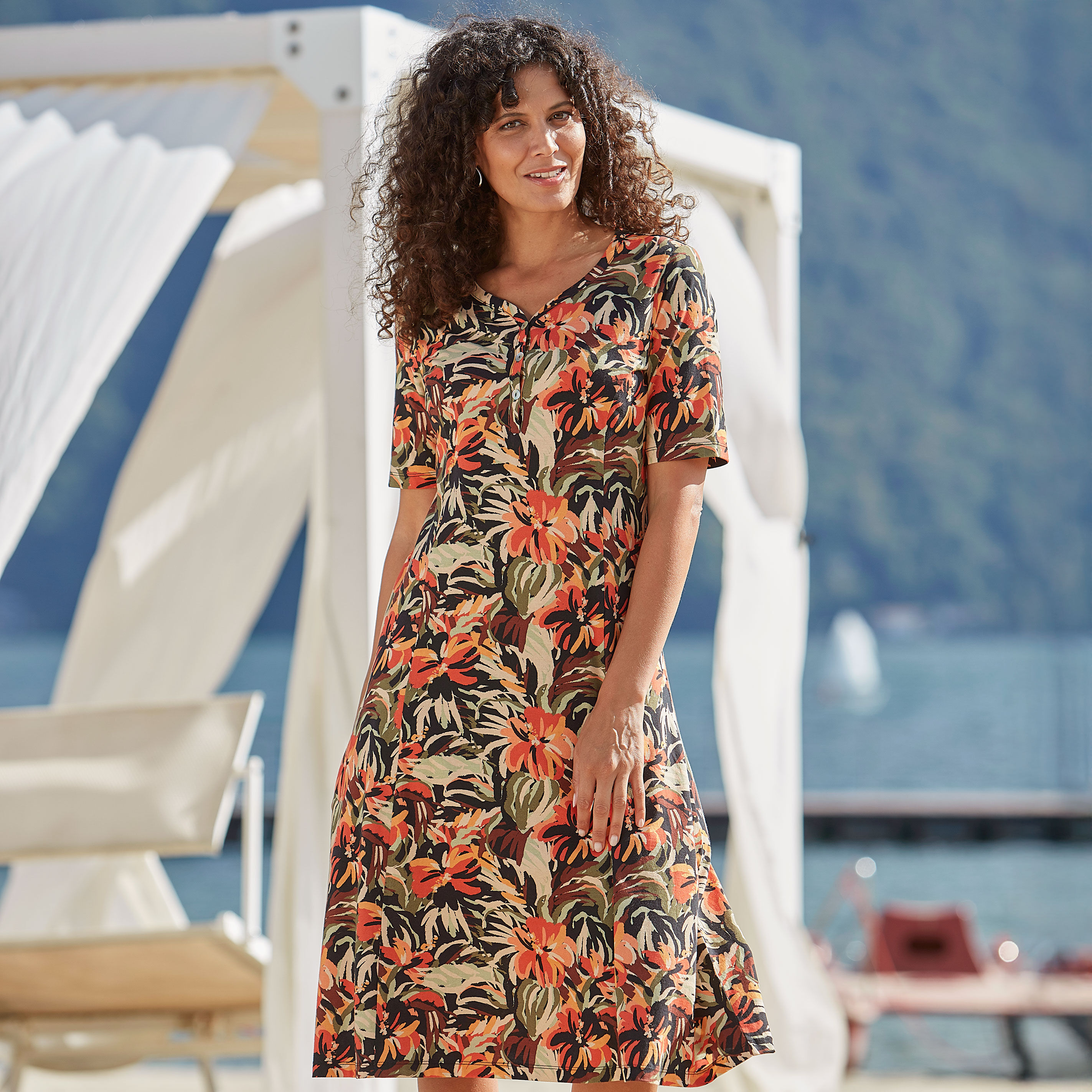 Jersey Kleid in A-Linien Form mit Knopfleiste