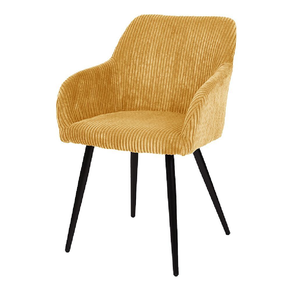 Fauteuil Celia bois et polyester côtelé jaune
