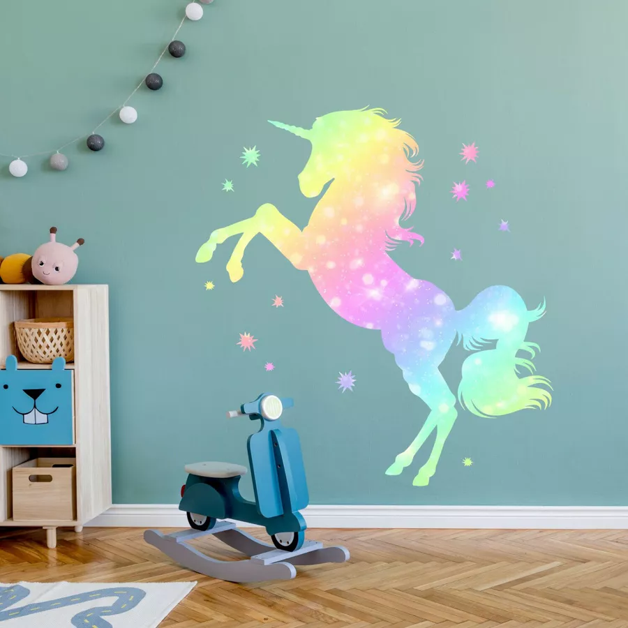 Nikima Wandtattoo 218 Einhorn bunt Regenbogen Sterne in 4 vers. Größen bunt