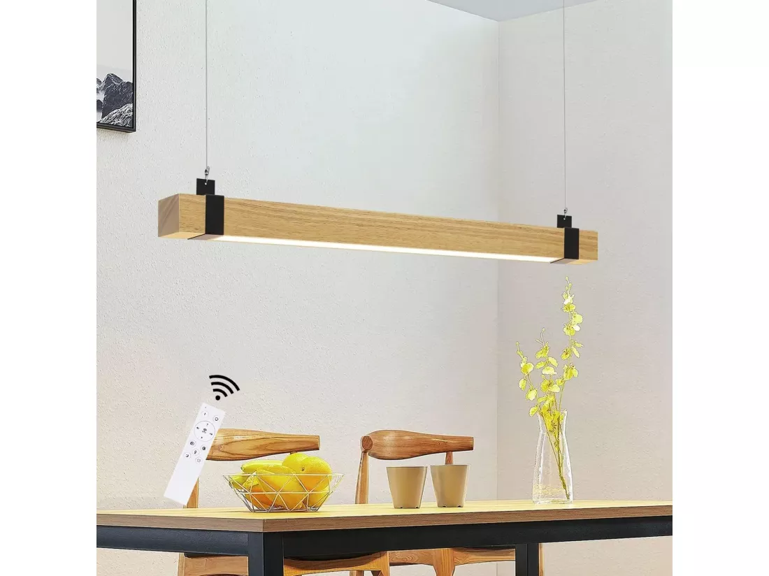 NETTLIFE Suspension LED Vintage Dimmable Diam.100CM Bois et Métal 19W Industrielle Lampe de Salle à Manger pour Salon Chambre Bureau
