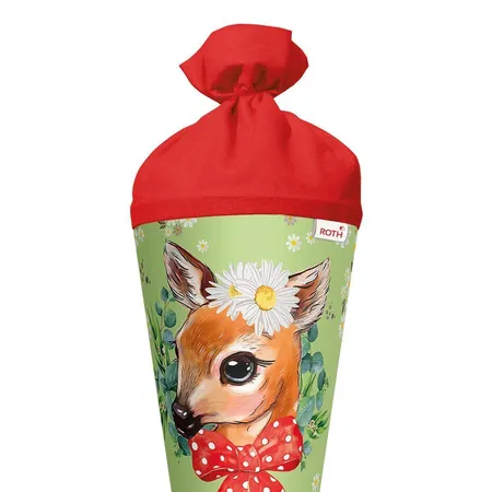 Roth Motiv-Schultüte, Reh, 70cm, rund, Rot(h)-Spitze, Filzverschluss