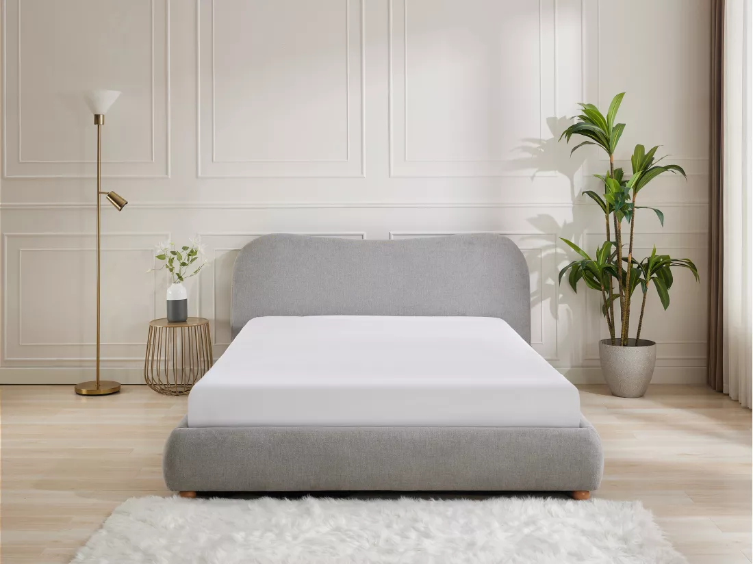 Lit coffre 180 x 200 cm - Tissu - Gris clair - VANARI