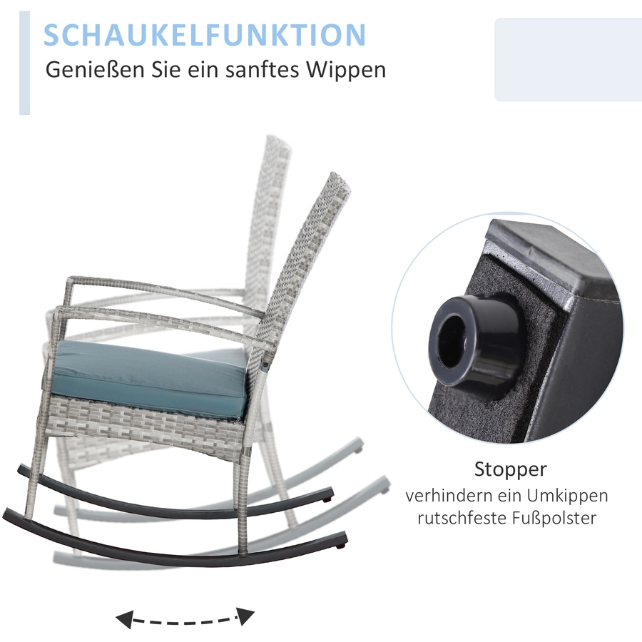 Outsunny Polyrattan Schaukelstuhl mit Kissen grau