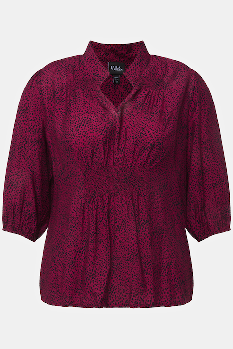 Bluse, Punkte, Smokeinsatz, V-Ausschnitt, 3/4-Arm