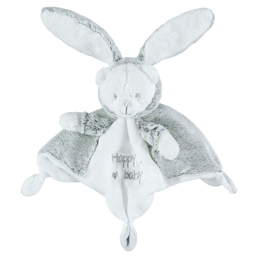 Doudou plat lapin en sherpa avec inscriptions brodées - Gris/Vert