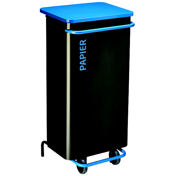 Poubelle de tri mobile à pédale avec frein de chute du couvercle nomade - 110 L - papier - gris manganese / bleu ciel 5015