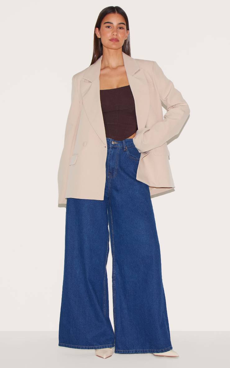 Gris Pierre Blazer Oversize Coupe Boxy À Double Boutonnage