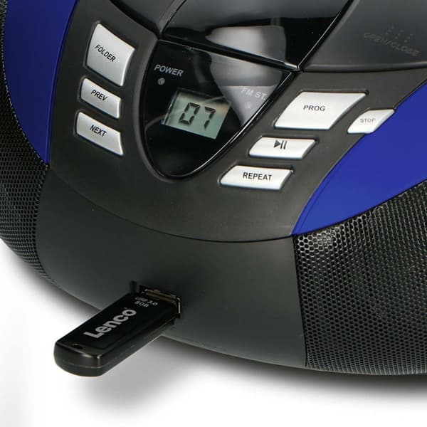 Lenco Bærbar FM-radio, CD- og USB-spiller Blå